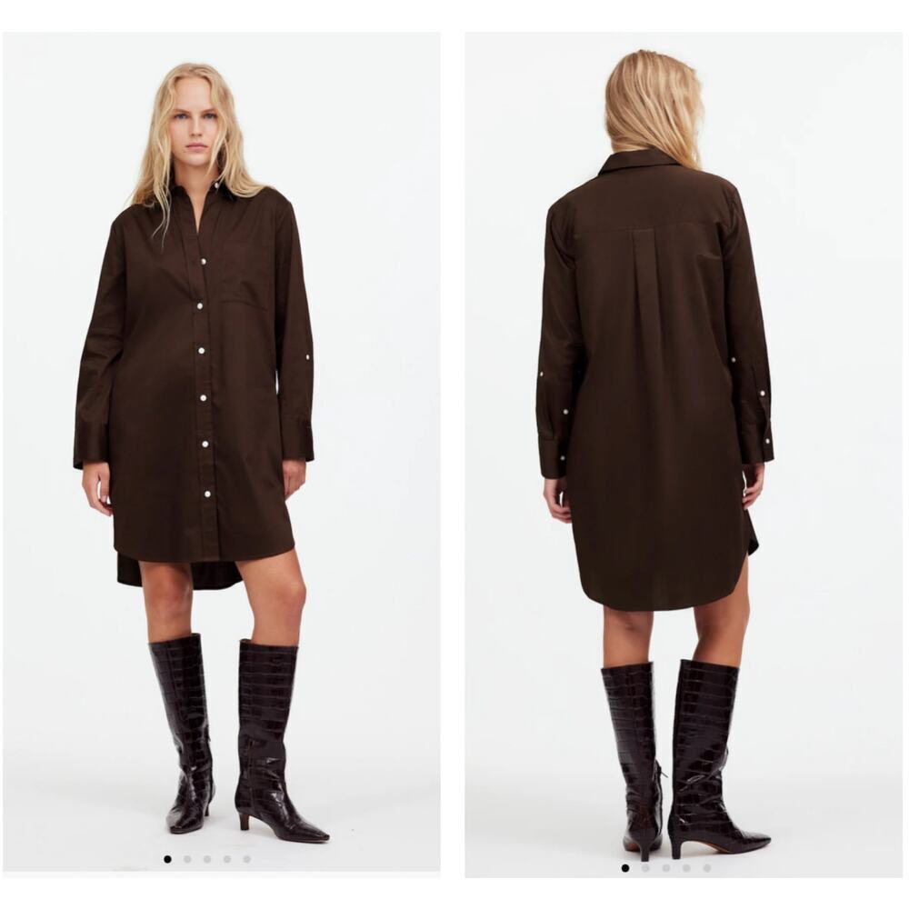 NWT Madewell Y Neck Relaxed Shirtdress in Dark Carob Brown NS239 Size XXS